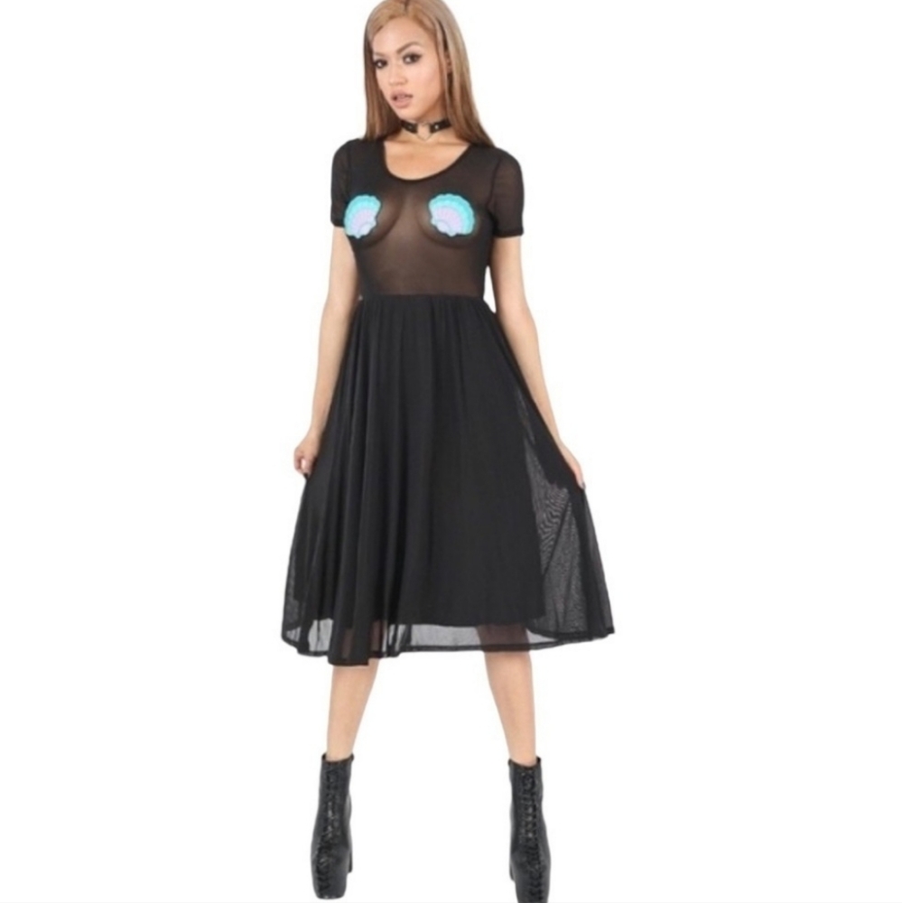 Iron Fist Mermaid For Life Dress Midi Sheer Top Black Blue Women's Small S